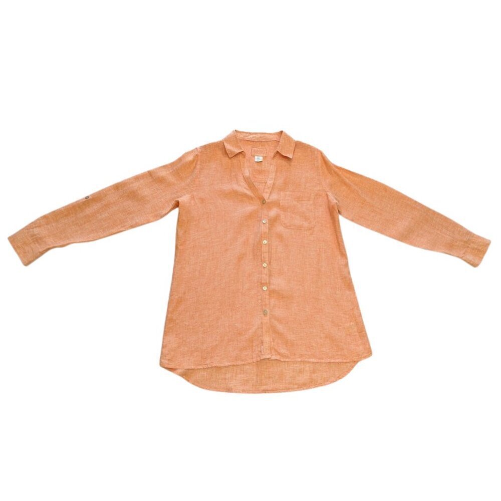 Sigrid Olsen 100% Linen Long Sleeve Women's Button Shirt Coral/Orange *Size M